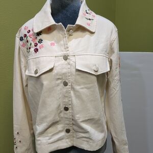 311 Dolan Anthropologie Cream Floral Jean Jacket NWOT